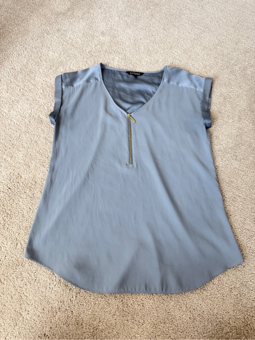 Express Powder Blue Zip-Front V-Neck Blouse